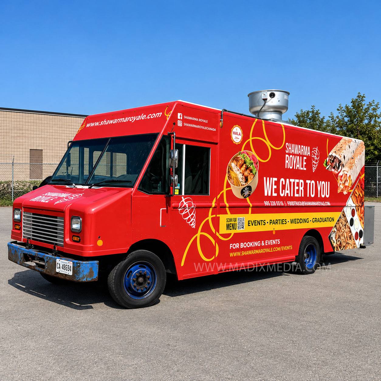 Full wrap on a red catering food truck