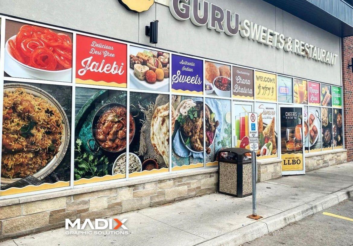 Full-colour window graphics on a restaurant